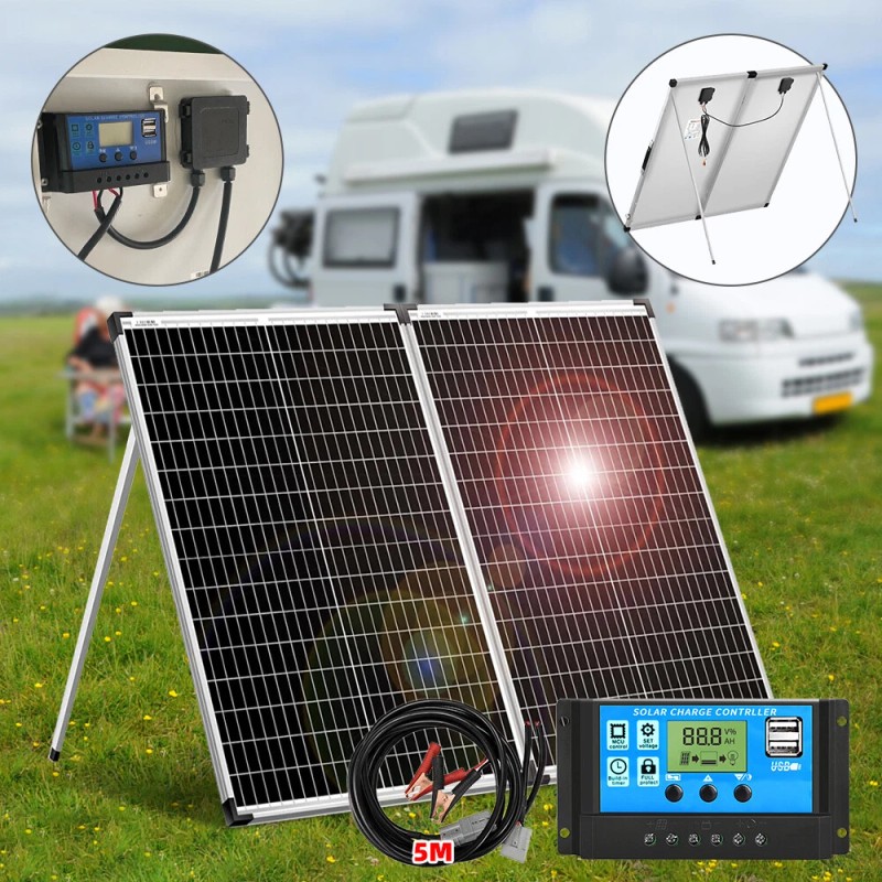 DUOERLAN 300W 12V Mono Foldable Solar Panel Suitcase w/30A Controller