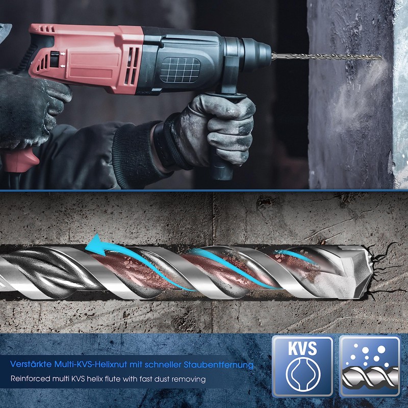 S&R SDS-4-Plus Hammer Drill Bit Set (7 Pieces); for concrete,