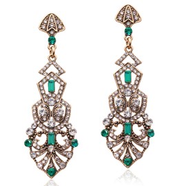 Coucoland 1920s Flapper Earrings Roaring 20s Great Gatsby Rhinestone Earrings (Glod green)