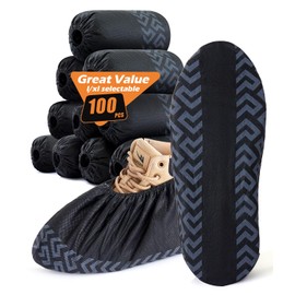Recycable Shoe Covers Disposable Non-Slip for Indoors - 100Pack(50 Pairs) Thick Breathable Cloth Boot Covers, Large size Protector Covers Fits Up To 10 US Men and 11 US Women Size,Black