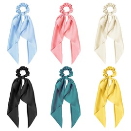 SYEYCW 6 Pcs Elastic Hair Band, Ribbon Hair Ties, Satin Bowknot Elastic Hair Bands, Colorful Solid Hair Scarf Scrunchies for Hair Tie, Fashion Ponytail Holder Sweet Hair Accessories for Women Girls