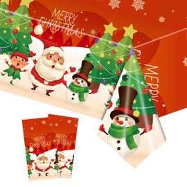 2Pcs Plastic Christmas Table cloths,Large Xmas Tablecloths Party 137x274cm Rectangle Red Snowman Christmas Tablecloth Party Table Cover for Christmas Party Tableware Decorations Party Tablecloth