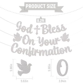 God Bless On Your Confirmation Banner - Mi Confirmacion Decor, God Bless Banner, Confirmation Party Decorations Silver Glitter
