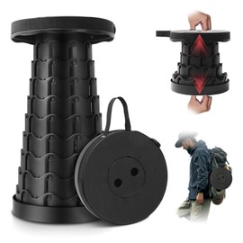 Kicyosl Collapsible Stool, Upgraded Folding Stool, Portable Stool Load Capacity 550lbs Folding Stool with Carrying Straps - Telescoping Stool for Outdoor Fishing Hiking Gardening Travel BBQ (Black)