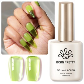 BORN PRETTY Ice Jelly Gel Nail Polish Jelly Green Gel Nail Polish Sheer Transparent Green Natural Translucent Hema-Free Soak Off Gel Polish Nail Art DIY 15ML