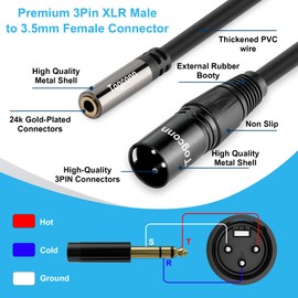 Togconn 3.5mm to XLR Audio Cable Adapter 1Feet, XLR Male to 3.5mm (1/8 Inch) TRS Stereo Female Microphone Audio Extension Connector Converter for Camcorders, Recorders, Mixers