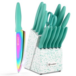 14 Pieces Rainbow Stainless Steel Blade Chef Kitchen Knife Set with Kitchen Scissorscolor: Green