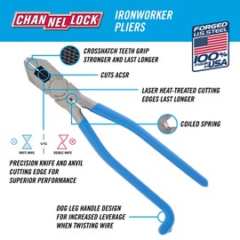 Channellock Ironworkers Plier 350S - Spring Loaded, Side-Cutting - 9 In