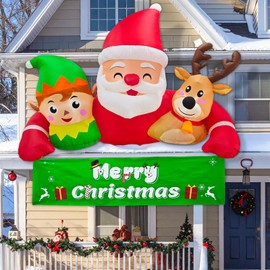 AerWo 7.2FT Christmas Inflatable Outdoor Decoration, Funny Christmas Inflatables Santa Elf Reindeer with Detachable Banner, Christmas Blow Up Yard Decorations Built-in LED Lights for Porch Roof Parade
