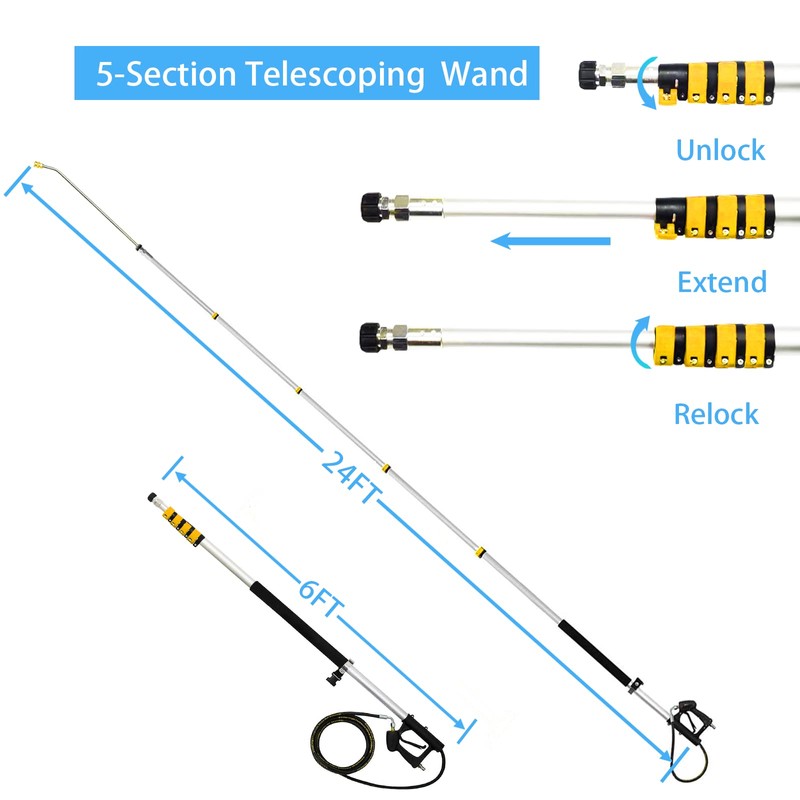 24FT Aluminum Telescoping Pressure Washer Wand with Power Washer Extension