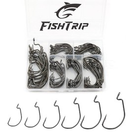 FishTrip 120pcs EWG Hooks for Bass Fishing Hooks, Extra Wide Gap Offset Worm Hook Texas Rig Fish Hooks for Bass Trout Freshwater Saltwater #1 1/0 2/0 3/0 4/0 5/0