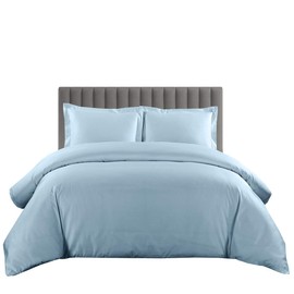 sheetsnthings 100% Cotton Duvet Cover Set, 600TC (King/California King, Solid Blue) + White Down Alternative Comforter, Super Soft, 4PC Bedding Set