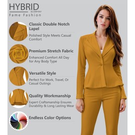 Hybrid & Company Women Double Notch Lapel Office Blazer JK43864 1073T Mustard 1X