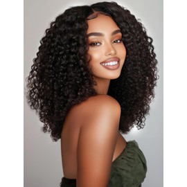 KLAIYI Curly Bye Bye Knots Glueless Wig Human Hair Pre Cut 7x5 HD Lace Front Wig Pre Plucked Bleached 30S Ready to Wear and Go Wigs for Black Women Water Deep Wave Beginners Wig with Baby Hair 18Inch