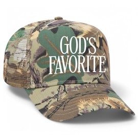 God's Favorite Camo Mesh Back Trucker Hat | Premium Snapback Baseball Hat for Men & Women (US, Alpha, One Size, Light Camo)