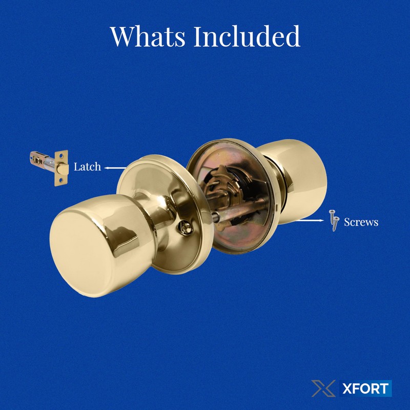 XFORT Tulip Passage Knob Set Polished Brass, Door Knob for