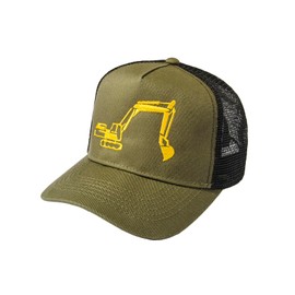 Children's Trucker Cap: Excavator Baseball Cap Boys Hat Work Wear Children, Olive Green-Black