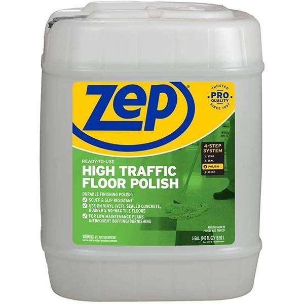 Zep High Traffic Floor Polish - 5 Gal (1 Pail) - ZUHTFF5G - Highly Durable, Commercial Grade Floor Protection