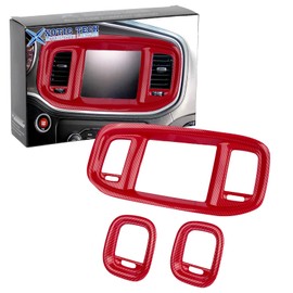 x xotic tech Red Carbon Fiber Pattern Dashboard Navigation Screen Panel Air Vent Outlet Frame Cover Trim Compatible with Dodge Charger 2015 2016 2017 2018 2019 2020 2021 2022 2023 Interior Accessories