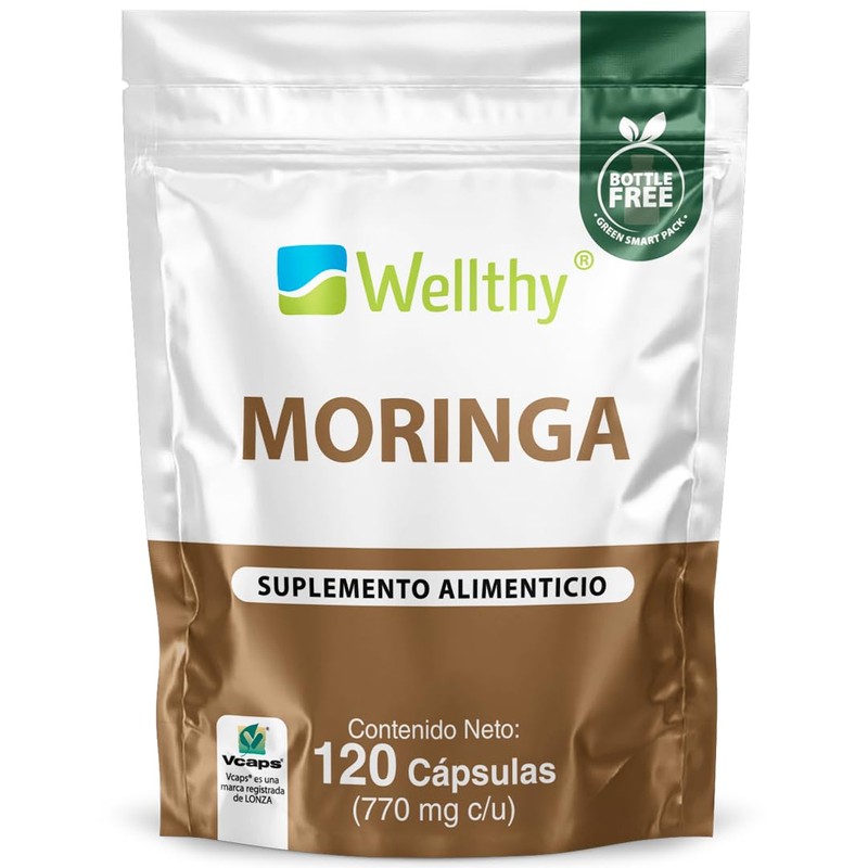 Wellthy Moringa 120 Cápsulas 400mg. 100 Pura, 100 Natural, 4