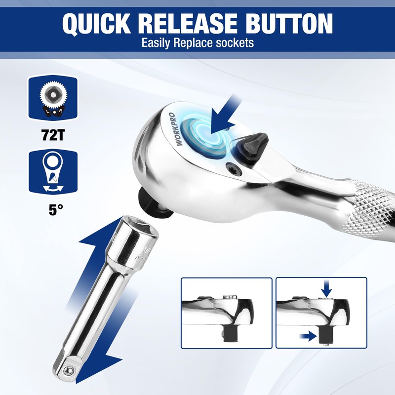 WORKPRO Stubby Ratchet & Bit Driver Set 16 PCS, 1/4",