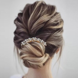 Wedding Pearl Hair Side Combs Clip 2Pcs Gold Crystal Headpiece Bridal Rhinestone Accessories for Women and Girls (Rose gold, One Size)