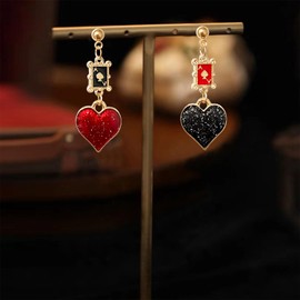 JIMARIN Unique Funny 14K Gold Plated Long Poker hearts and spades A Ace Playing Cards Dangle Drop Stud Earrings For Women Gambling Casino (Black Red Poker Heart)