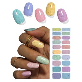 Semi Cured Gel Nail Strips, 20pcs Macaron Glitter Gel Nail Stickers UV for Home Nails DIY