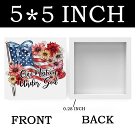 American Flag Coquette Bow Decor Memorial Day Fourth of July Independence Day Decoration Red White and Blue Decoration, Rustic Farmhouse Home Office Wooden Box Sign for Bathroom - One Nation Under God