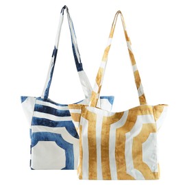 HPD Half Price Drapes Reusable Grocery Shopping Bags, 2 Pack Lightweight Cotton Tote Bags PRTW-GB81611-ST, Mecca Blue/Gold