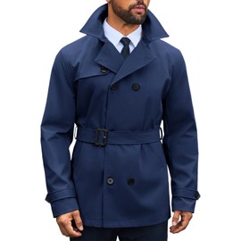 Runcati Mens Trench Coat Double Breasted Notched Lapel Jacket Casual Belted Windbreaker Overcoat