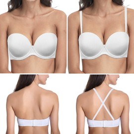 YANDW Strapless Convertible Pushup Bra Heavily Padded Lift Up Supportive Add Two Cup Multiway Tshirt Bras White, 34B