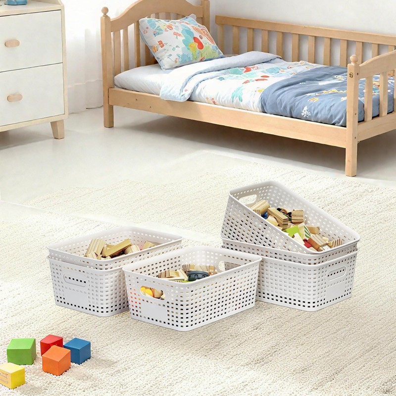6 Pack Plastic Storage Baskets with Handles,Stackable Organizer Bins for
