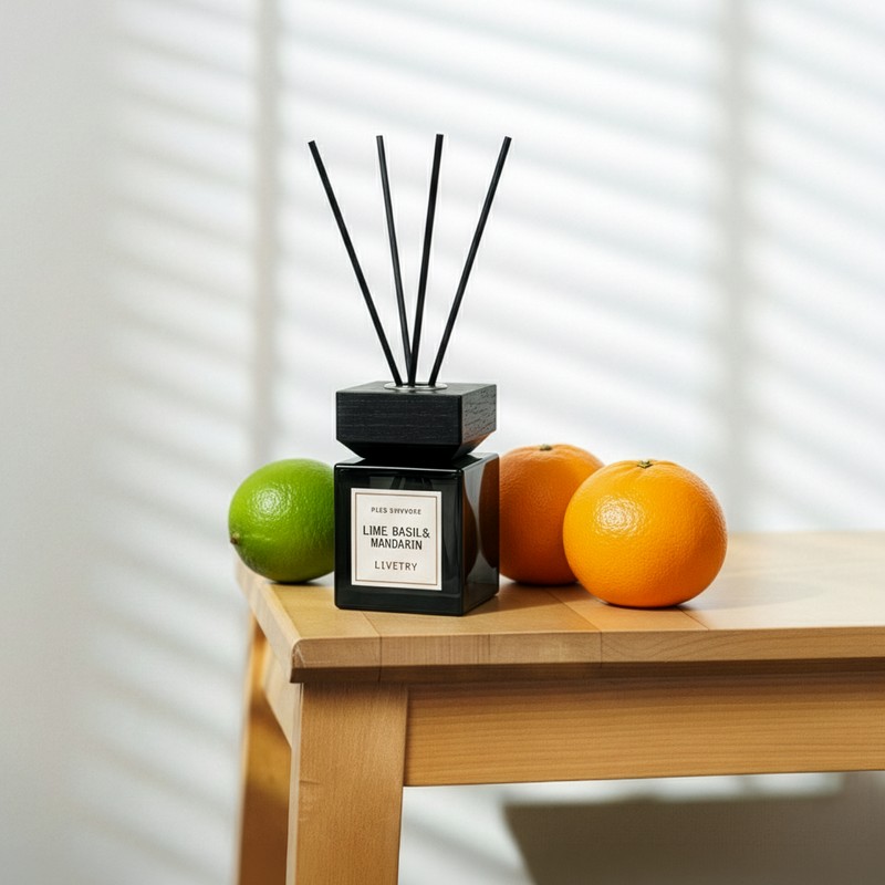 LiveTry Reed Diffuser – Wooden Cover Home Fragrance, Long-Lasting Non-Flame