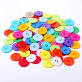 Pack of 100 Colourful Buttons for Sewing, Resin Buttons, Colourful Mixed, Craft Buttons, Colourful, Mixed Colours, 4-Hole Round Craft Buttons for Crafts, Sewing, Children, DIY Painting, Gift