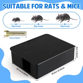 4 Pack Rat Bait Stations with key - Reusable Rodent Station for Indoor Outdoor Garden Warehouse Garage, Weather‑Resistant Mouse Station Box to Fix Bait Block Keep Rat Away Pets Safe, Dual-Entry Tunnel