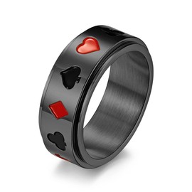 INRENG Stainless Steel Anxiety Ring Spinner Ring for Men Women Anxiety Relief Poker Playing Cards Pattern Fidget Rings Black Size 8