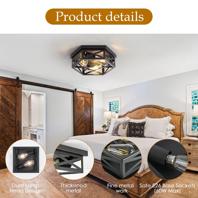 piano7797 13 inch Ceiling Light Fixture,Black Flush Mount Ceiling Lights,3-Light