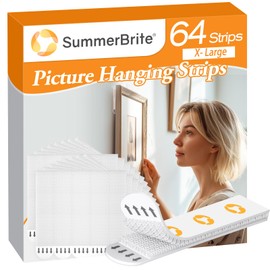 Summerbrite Picture Hanging Strips Heavy Duty, Damage Free Hanging Picture Hangers, Picture Hanging Kit, Hanging Hooks without Nails, Large Adhesive Tape Wall Strips 32-Pairs(64 Strips)