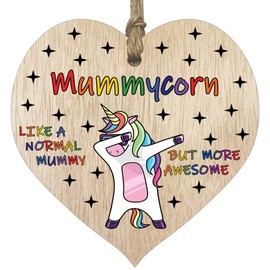 Mummy Birthday Gift for Her - Mummycorn - Wooden Heart Plaques, Light Wood Sign Keepsake, Funny Mum Happy Birthday Plaque Mum Gifts Unicorn Awesome Mummy Present from Son or Daughter