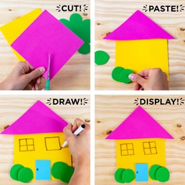 Horizon Group USA Assorted Jumbo Foam Shapes, 50 Count, 5 Designs, 5 Colors, Circles, Butterflies, Hearts, Flowers, Squares