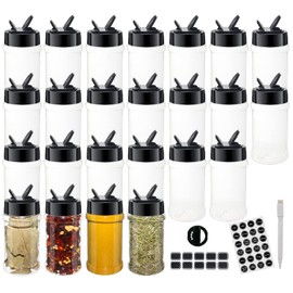 BPFY 24 Pack 6oz Clear Plastic Spice Jars With Black Plastic Lids, Empty Round Spice Bottles, Plastic Seasoning Containers with Chalk Labels, Pen, Spice Containers For Kitchen Cabinet