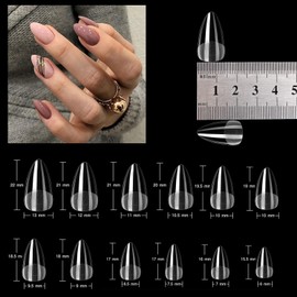 Pack of 500 Nail Tips, False Nails Tips Set, Full Cover Tips for Gel Nails, Clear Acrylic Nails, Artificial Fingernails, 12 Sizes, for Nail Salons and DIY Nail Art (Short Almond)