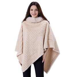 Miaikvs Women's Knitted Scarf Cape Scarf with Fur Collar Poncho Wrap Scarf, beige