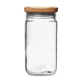 Ball Stack & Store Glass Mason Jars with Wooden Lid, Used for Pantry, Cookies, Flour, Cereal, Rice, Sugar, Tea, Coffee Beans, Spices, Square, 9.9-Cup (Pack of 2)