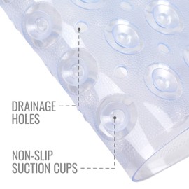 HealthSmart Bath Mat Extra Large No Slip Shower & Bathtub Mat with Suction Cups and Drain Holes for Anti-slip Grip, Machine Washable, Extra Large, 40 x 15.5, Clear