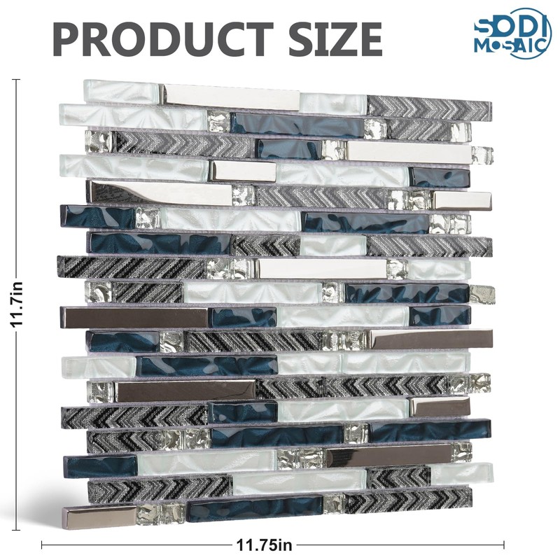 5-Sheet Glass Backsplash Tiles, 5 Square Feet Glass Mosaic Backsplash