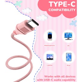 KONNAO Upgrade USB Type C Kids Headphones, Wired Headphones for Kids with Microphone for Boys Girls, Adjustable 85dB/94dB Volume Limited (Pink)