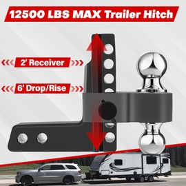 Adjustable Trailer Hitch Fits 2-inch Receiver, 8-Inch Drop Truck Hitch, 2"&2-5/16" Ball Hitches with 12,500 LBS GTW, Solid Ball Mount, Black
