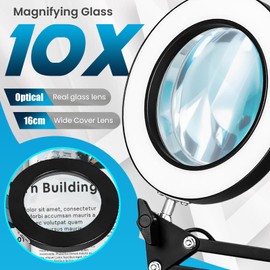 10X Magnifying Glass with Light and Stand and Clamp Desk LED Magnifying Lamp Large Hands-Free Magnifier with Light Hands Free, Magnifying Light Mirror for Crafts jewellers Hobbies Adjustable Arm